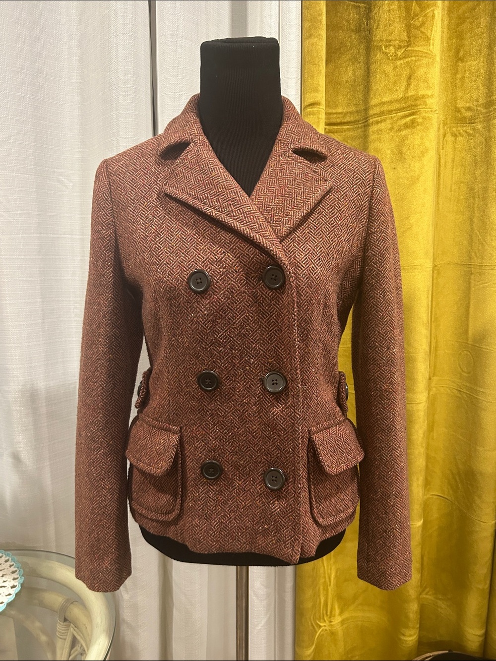 GAP Rust-Tone Textured Double-Breasted Peacoat